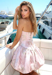 Strapless Floral Bubble Corset Dress Pink