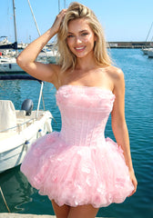 Strapless Floral Corset Bubble Dress Pink