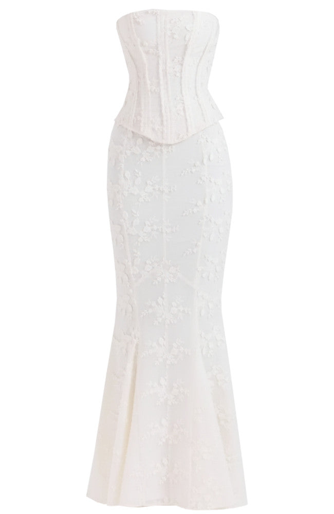 Strapless Floral Corset Two Piece Maxi Dress White