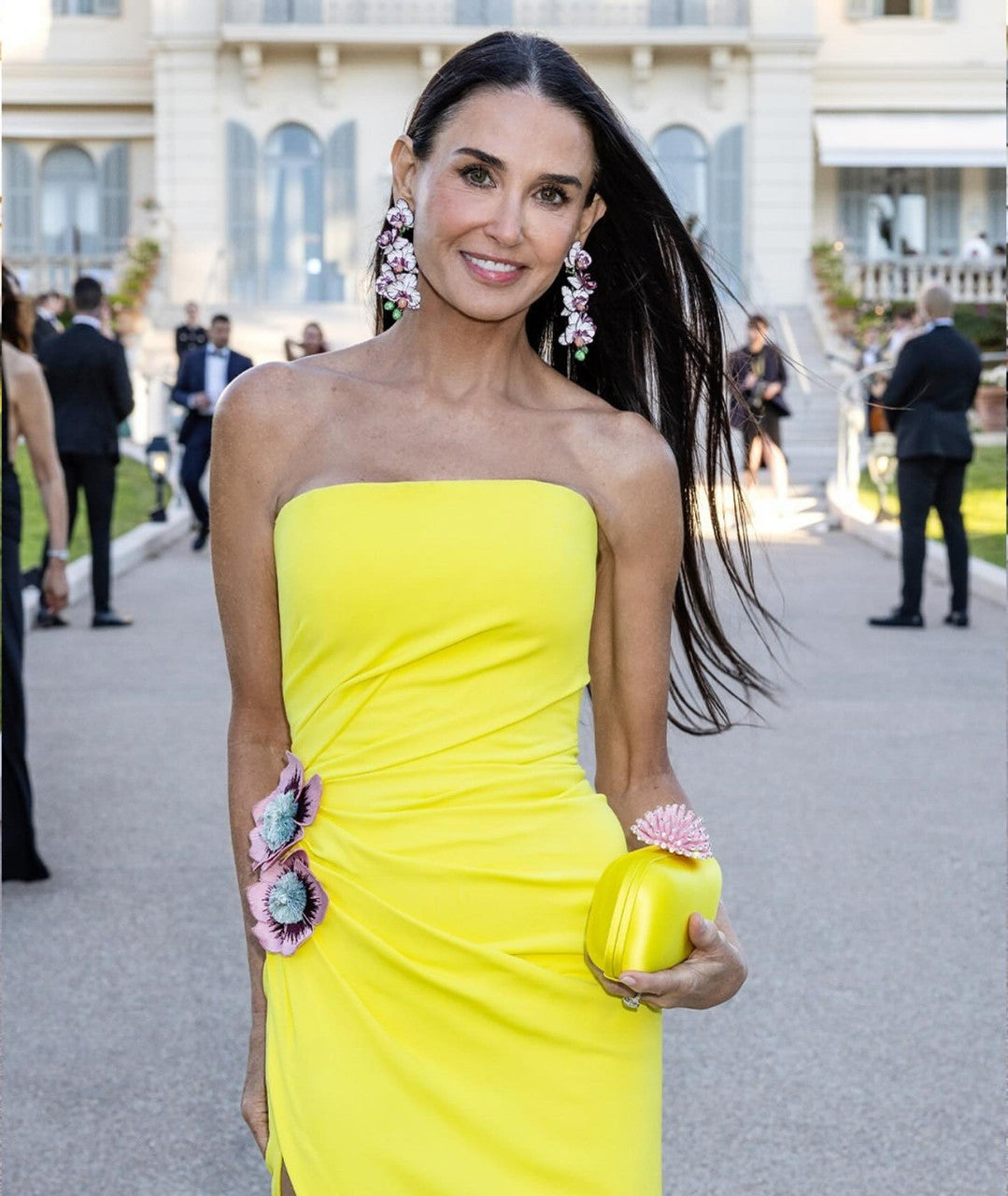 Strapless Floral Detail Maxi Dress Yellow