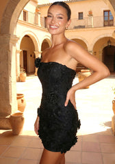 Strapless Floral Corset Dress Black