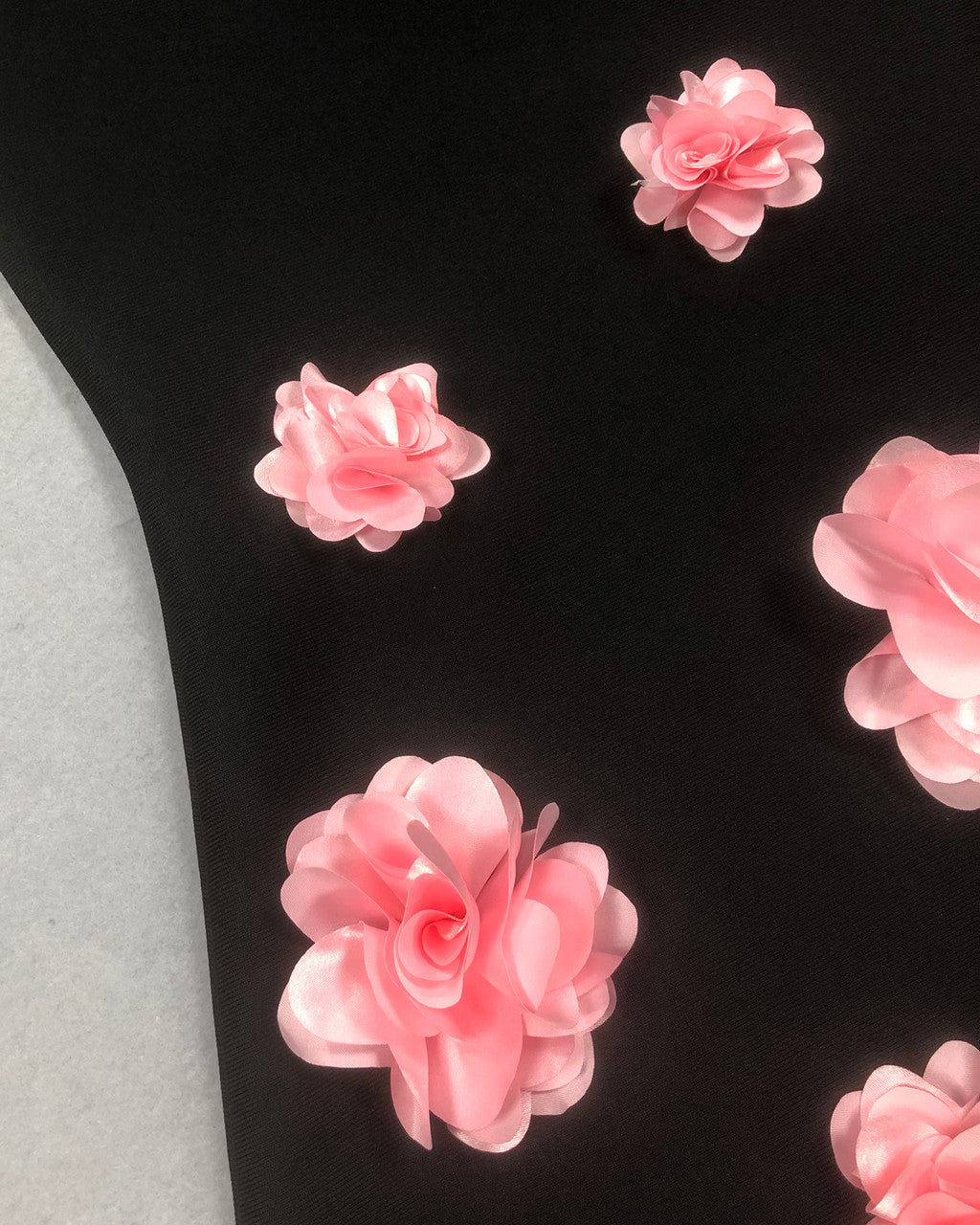 Strapless Floral Detail Maxi Dress Black Pink