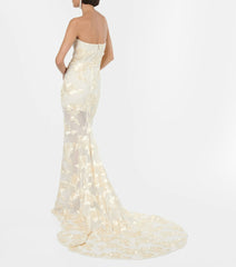 Strapless Floral Tail Maxi Dress Ivory