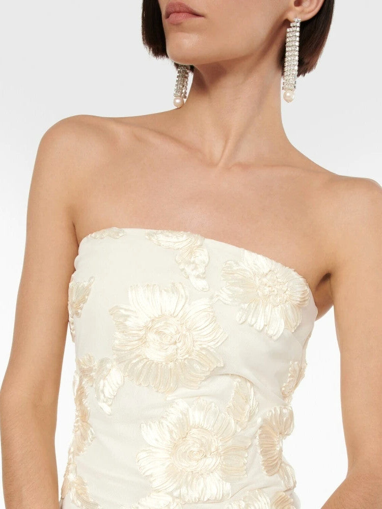 Strapless Floral Maxi Dress Ivory