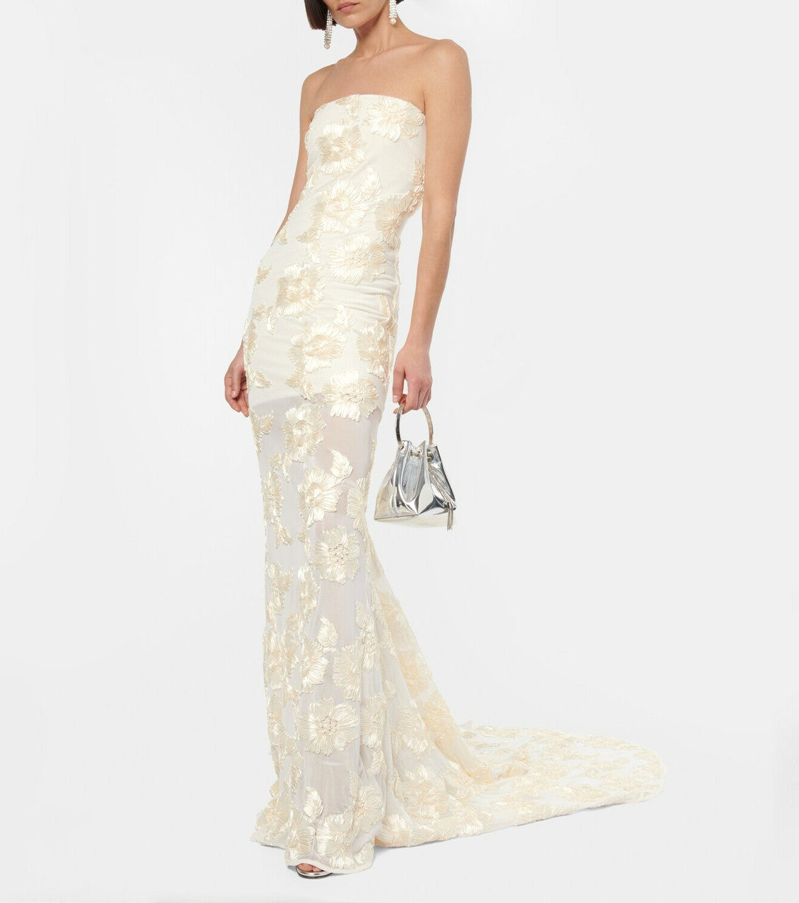 Strapless Floral Tail Maxi Dress Ivory