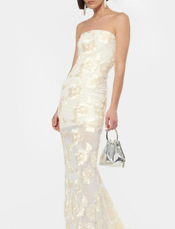 Strapless Floral Maxi Dress Ivory