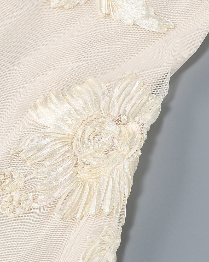 Strapless Floral Tail Maxi Dress Ivory