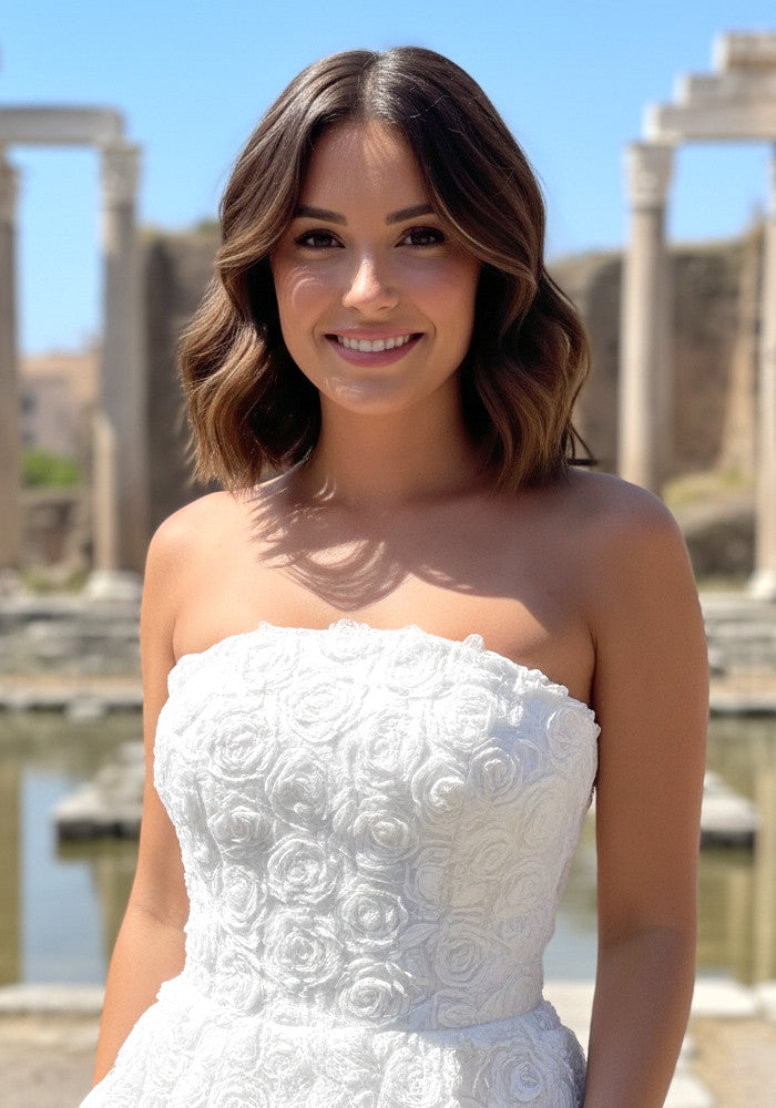 Strapless Floral Peplum Two Piece Jumpsuit White