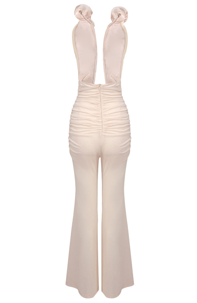 Strapless Floral Ruched Jumpsuit Nude