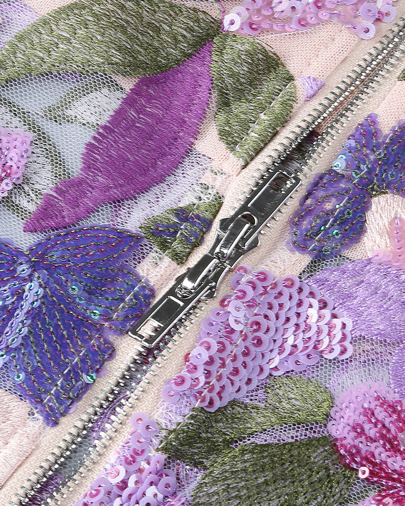 Strapless Floral Sequin Bustier Maxi Dress Lavender