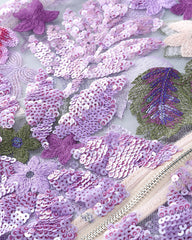 Strapless Floral Sequin Bustier Maxi Dress Lavender