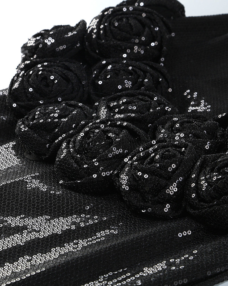 Strapless Floral Sequin Maxi Dress Black