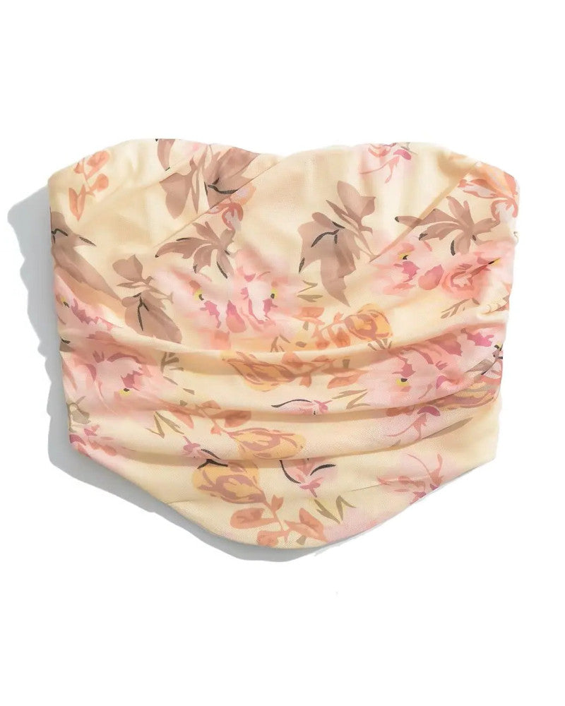 Strapless Draped Floral Two Piece Maxi Dress Peach