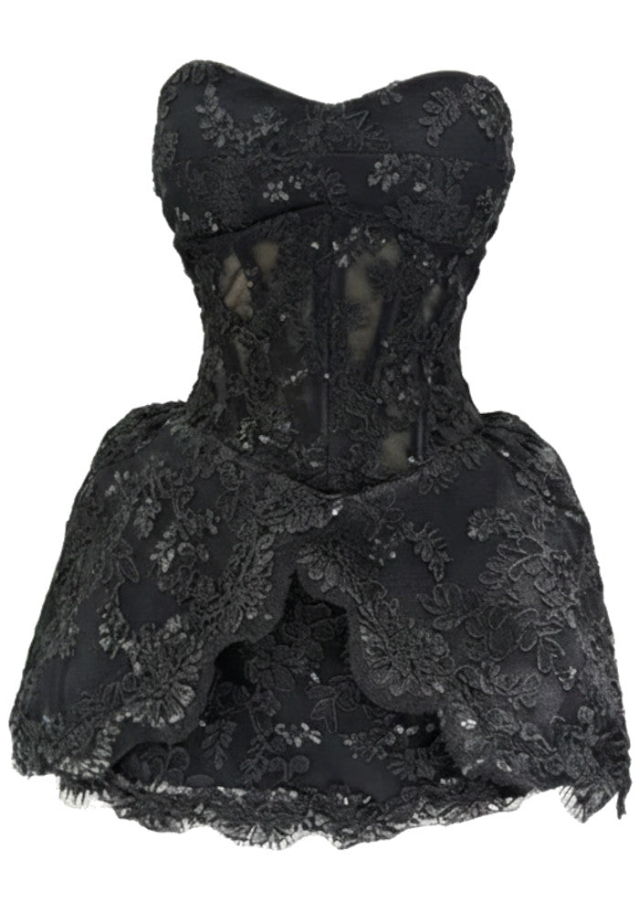 Strapless Lace A Line Dress Black