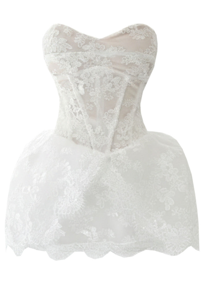 Strapless Lace A Line Dress White