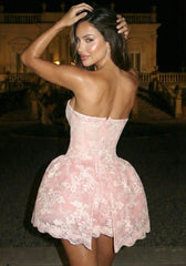 Strapless Lace A Line Dress Pink