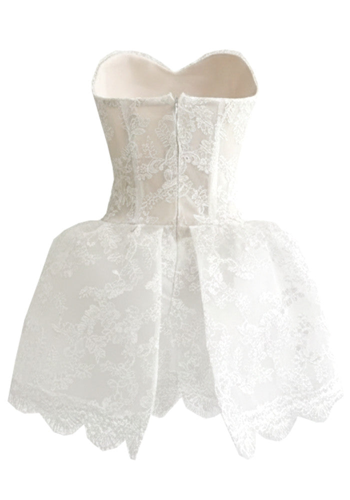 Strapless Lace A Line Dress White
