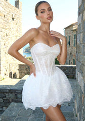 Strapless Lace A Line Dress White