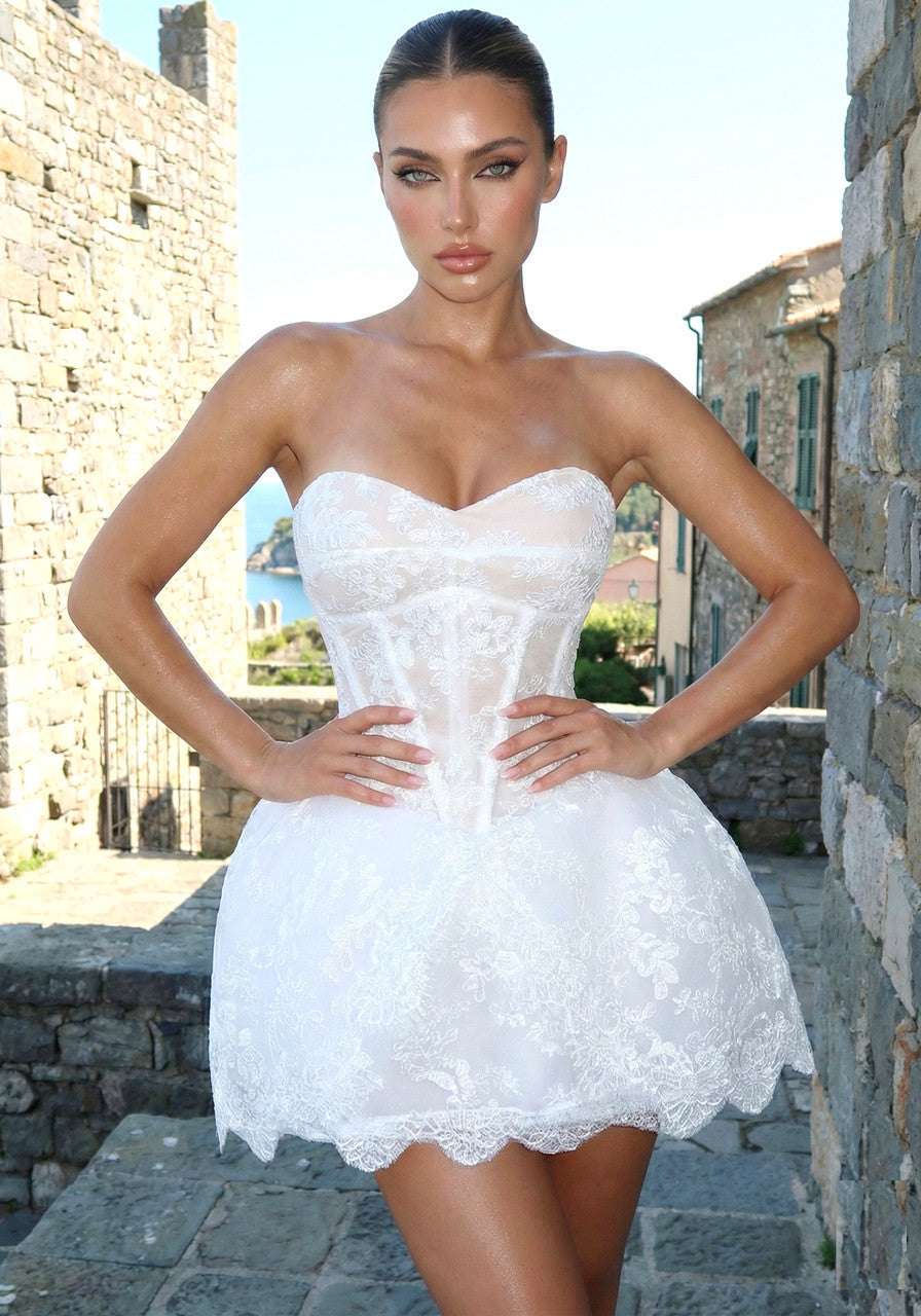 Strapless Lace A Line Dress White