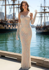 Strapless Corset Lace Maxi Dress Nude