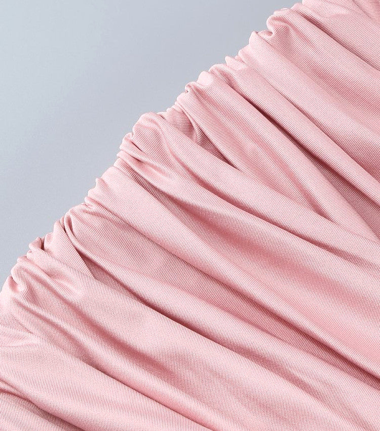 Strapless Lace Corset Draped Dress Pink