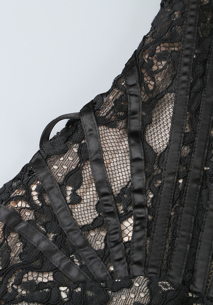 Strapless Lace Corset Dress Black