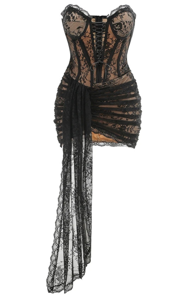 Strapless Lace Bustier Corset Dress Black – LoSaTa