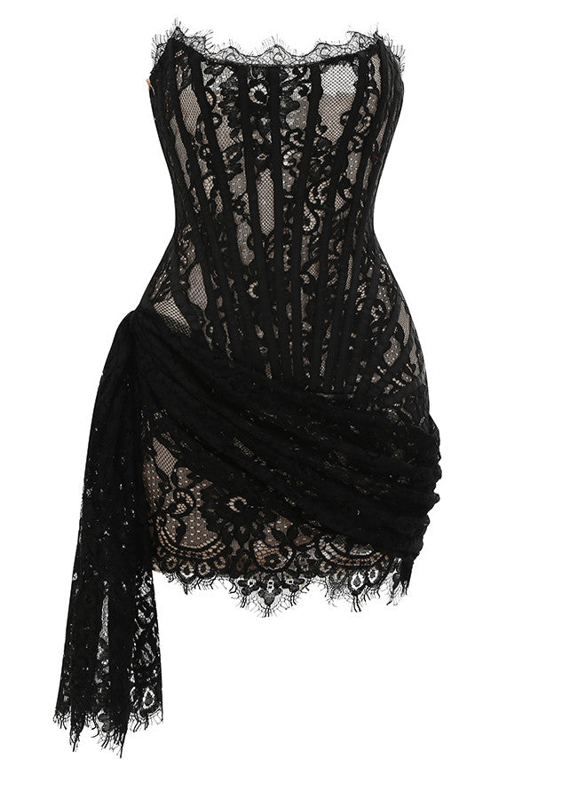 Strapless Lace Corset Dress Black