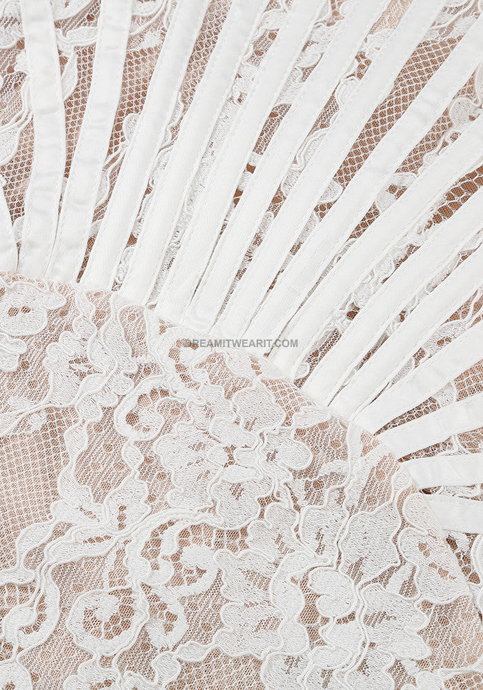 Strapless Lace Draped Corset Dress White