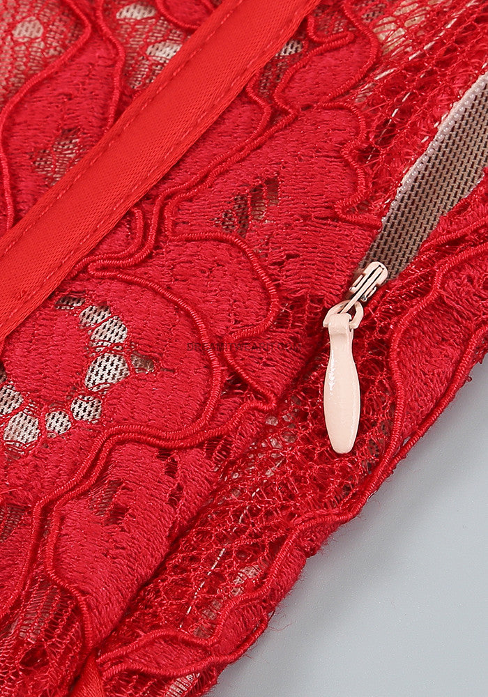 Strapless Lace Corset Dress Red