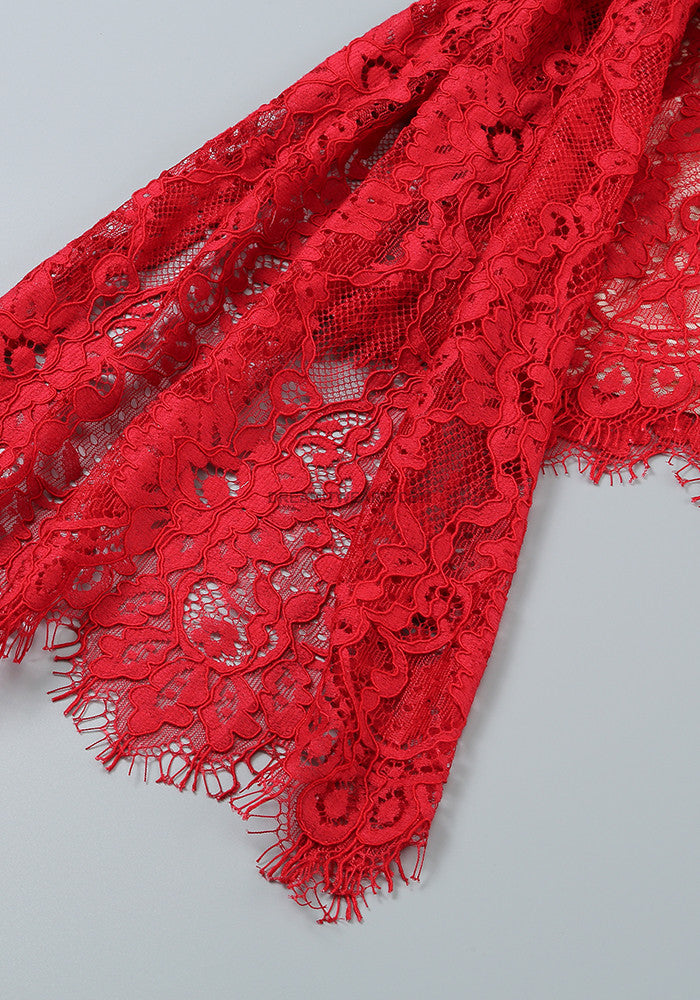 Strapless Lace Corset Dress Red