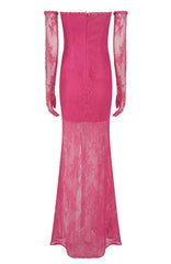 Strapless Lace Corset Maxi Dress Hot Pink