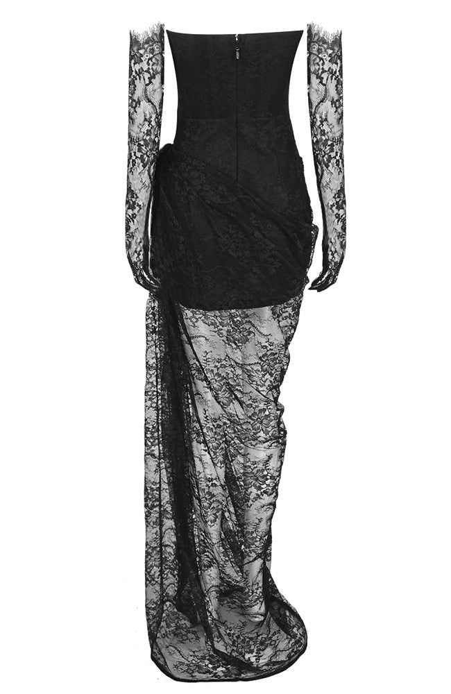 Strapless Lace Corset Maxi Dress Black