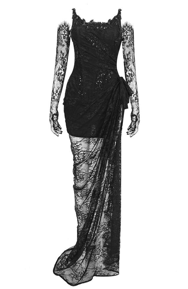 Strapless Lace Corset Maxi Dress Black