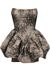 Strapless Lace Puff Dress Taupe