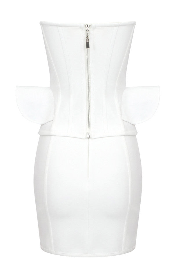 Strapless Corset Lace Up Peplum Dress White