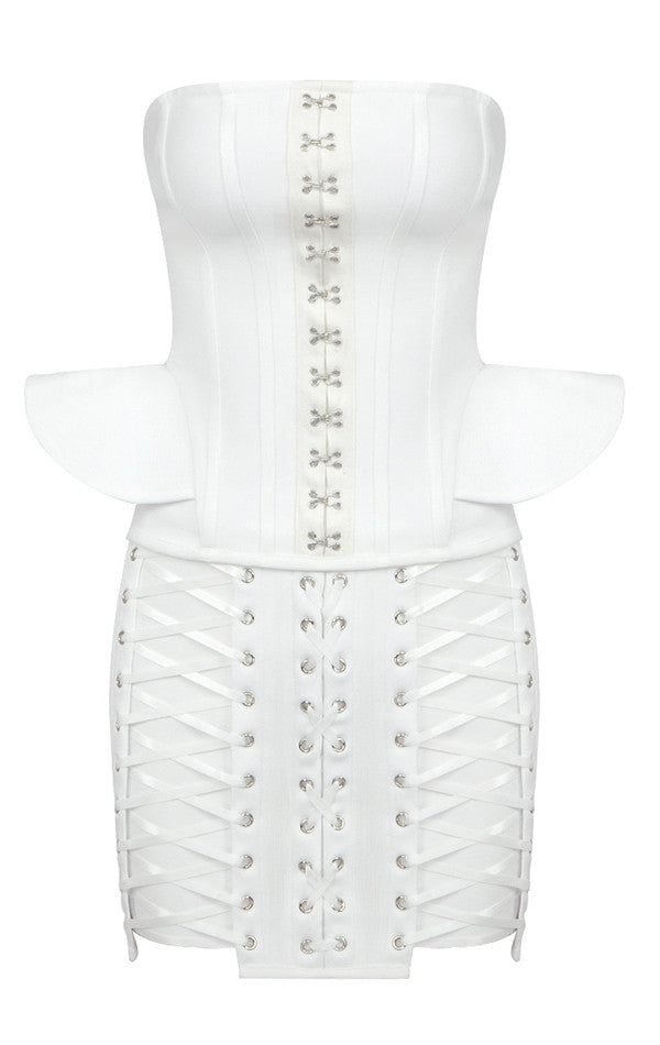Strapless Corset Lace Up Peplum Dress White