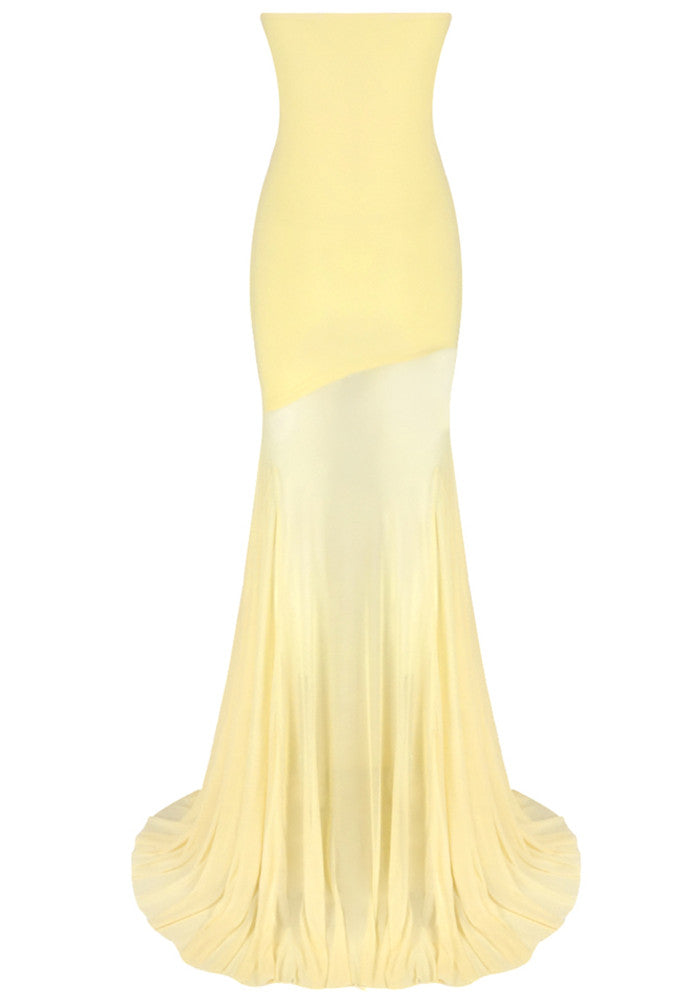 Strapless Mermaid Mesh Maxi Dress Yellow