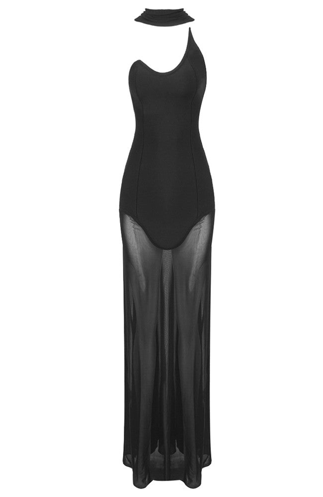 Strapless Mesh Maxi Dress Black