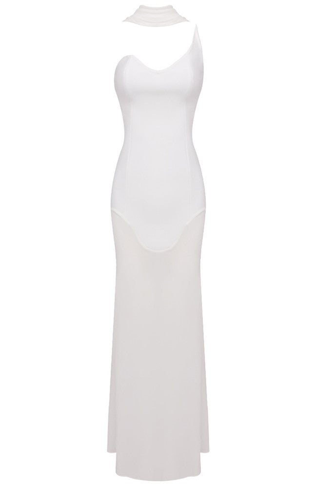 Strapless Mesh Maxi Dress White