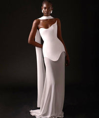 Strapless Mesh Maxi Dress White