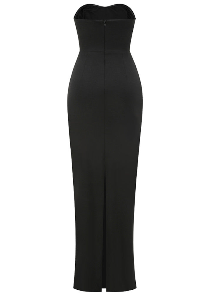 Strapless Pearl Embellished Maxi Dress Black