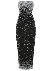 Strapless Pearl Embellished Maxi Dress Black