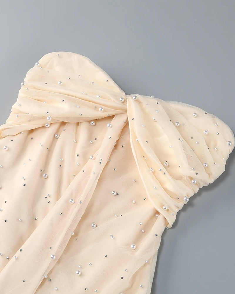 Strapless Pearl Maxi Dress Ivory