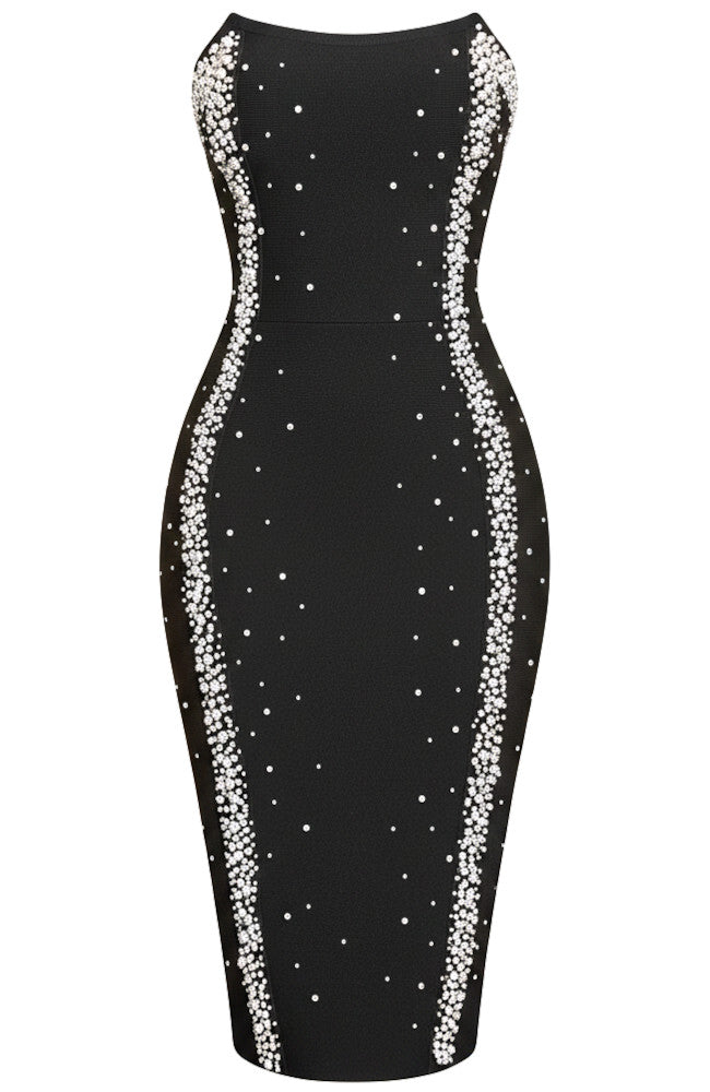 Strapless Pearl Midi Dress Black