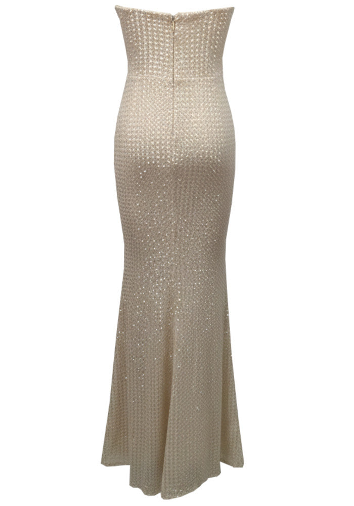 Strapless Pearl Detail Sequin Maxi Dress Gold