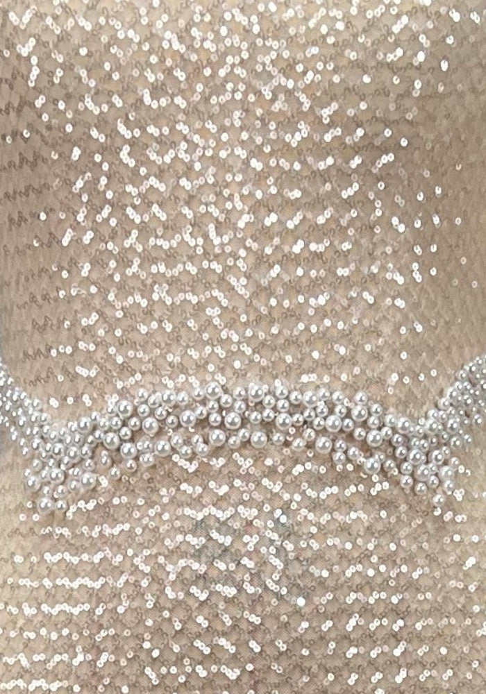 Strapless Pearl Detail Sequin Maxi Dress Gold
