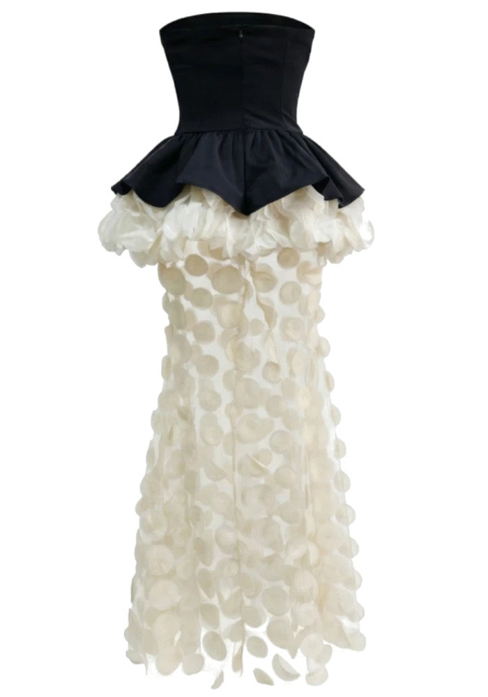 Strapless Peplum Petal Maxi Dress Black Ivory