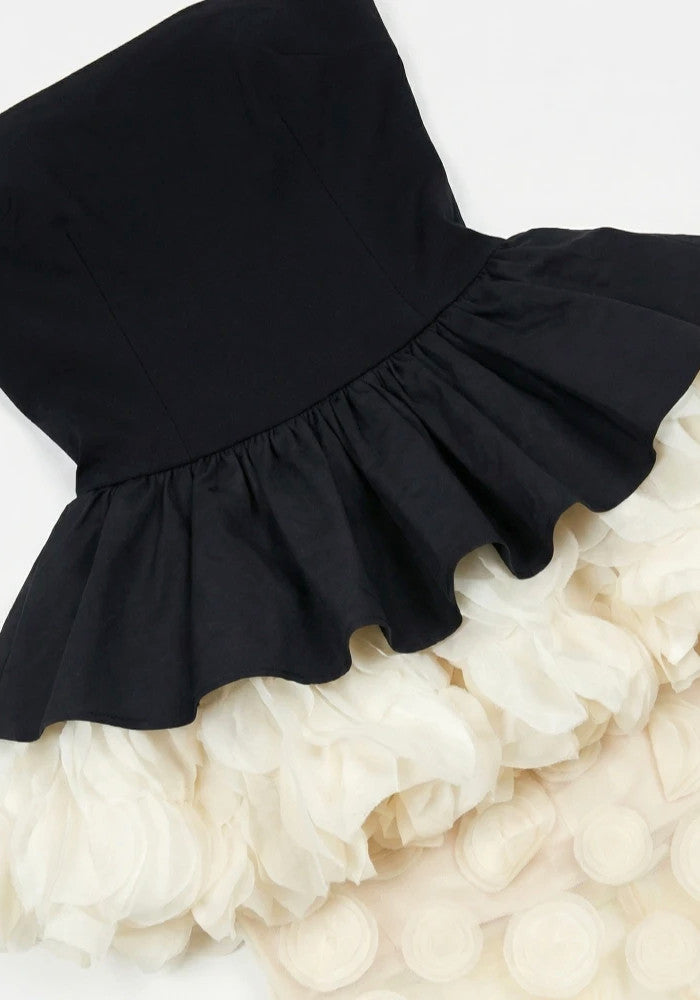 Strapless Peplum Petal Maxi Dress Black Ivory