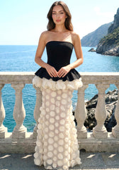 Strapless Peplum Petal Maxi Dress Black Ivory